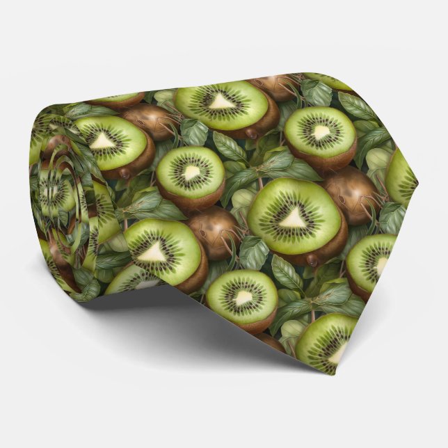 Cool tiled kiwi pattern fruit  neck tie (Rolled)