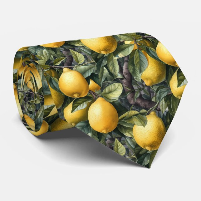 Cool tiled lemon fruit pattern neck tie (Rolled)
