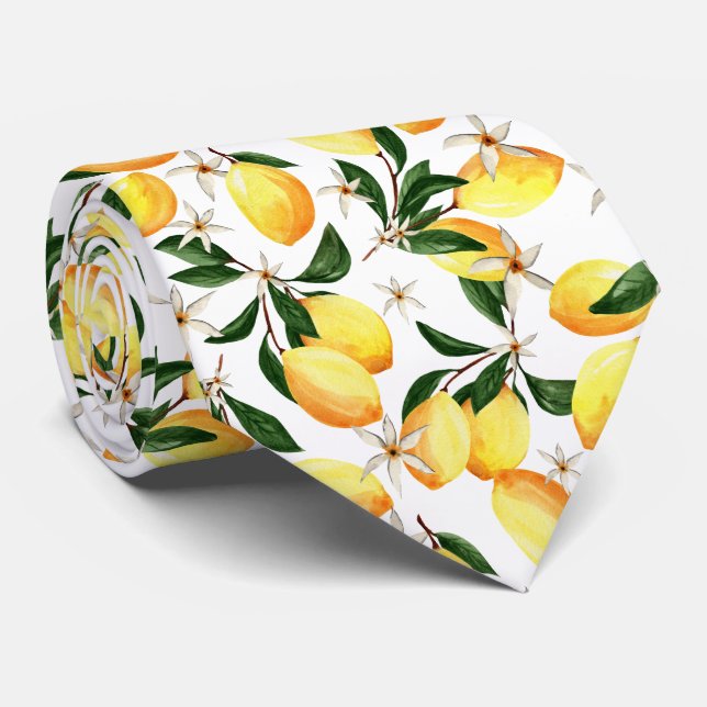 cool tiled lemon fruit pattern  neck tie (Rolled)