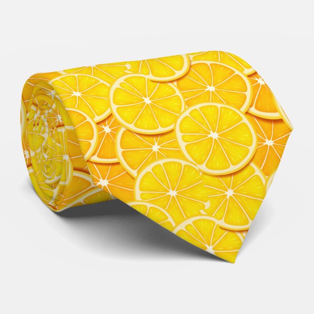 cool tiled lemon slice pattern fruit  neck tie (Rolled)