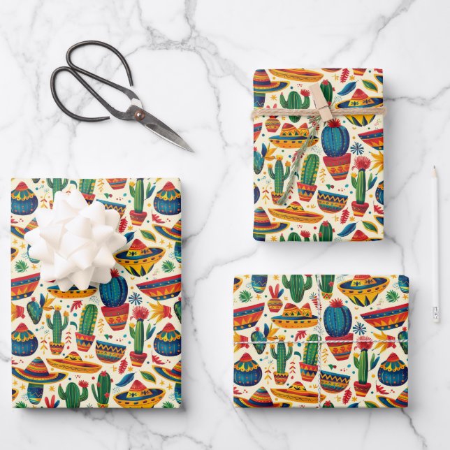 Cool tiled Mexican fiesta party  Wrapping Paper Sheets (Front)