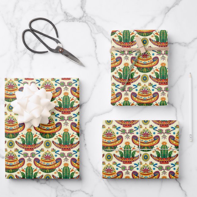 Cool tiled Mexican fiesta party  Wrapping Paper Sheets (Front)