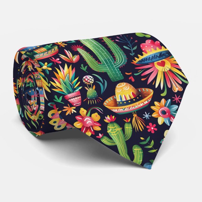 Cool tiled Mexican pattern  Neck Tie (Rolled)