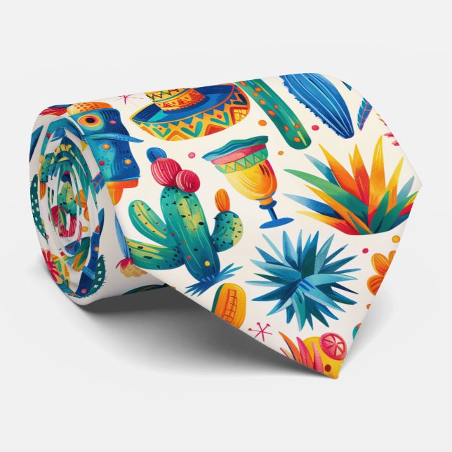 Cool tiled Mexican pattern Neck Tie (Rolled)