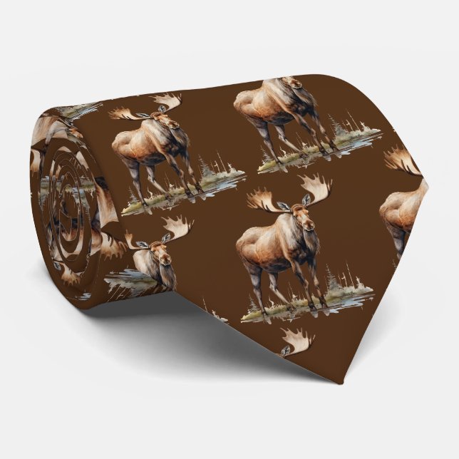 Cool tiled moose pattern neck tie (Rolled)