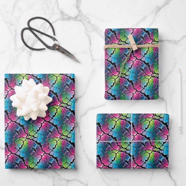 Cool tiled neon pattern party  wrapping paper sheets (Front)