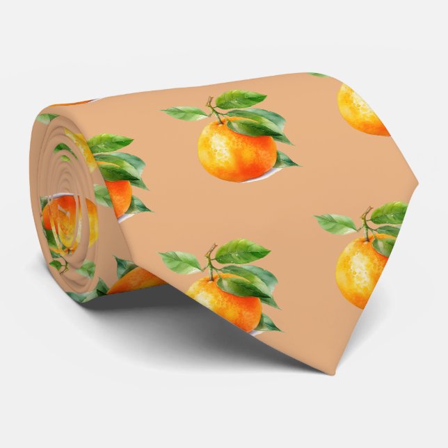 Cool tiled orange pattern fruit neck tie (Rolled)
