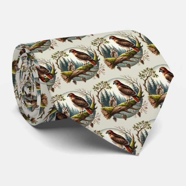 Cool tiled owl eagle pattern  neck tie (Rolled)