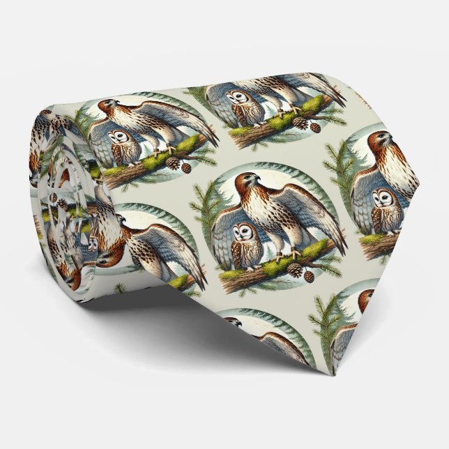 Cool tiled owl eagle pattern  neck tie (Rolled)