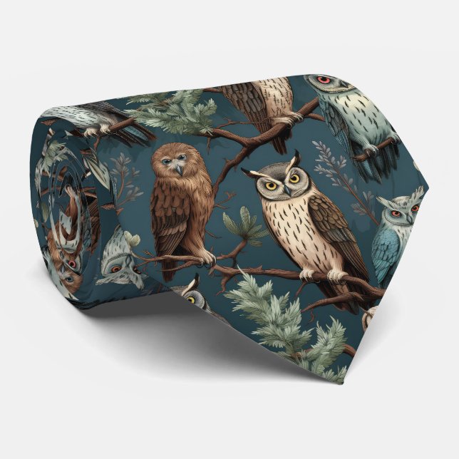 Cool tiled owl pattern neck tie (Rolled)