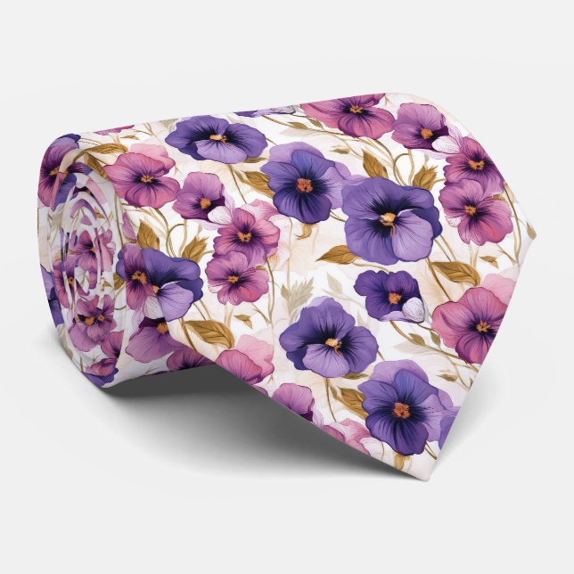 Cool tiled pansy pattern  neck tie (Rolled)