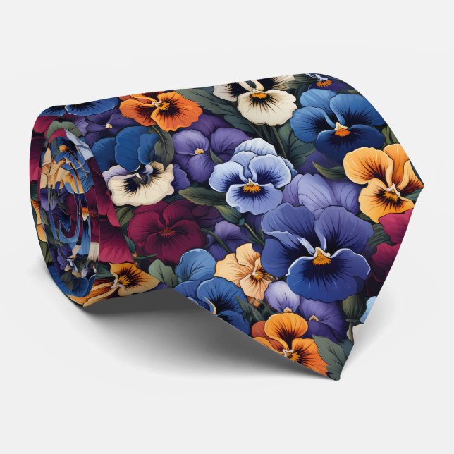 Cool tiled pansy pattern  neck tie (Rolled)