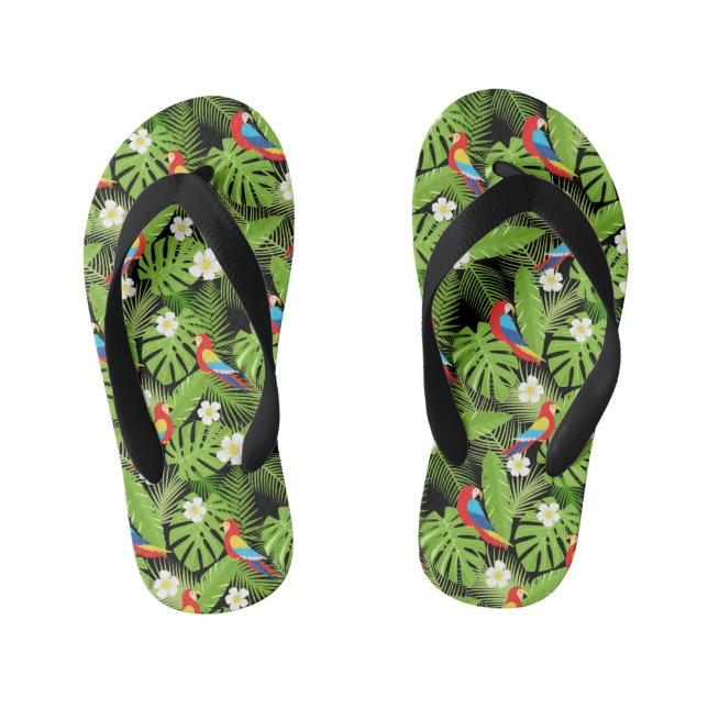 Cool tiled parrots pattern Tropical Kid's Flip Flops (Footbed)