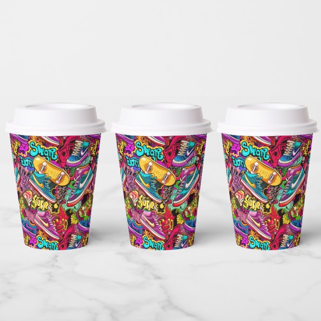 Cool tiled pattern comic graffiti teen Paper cups (Multi)