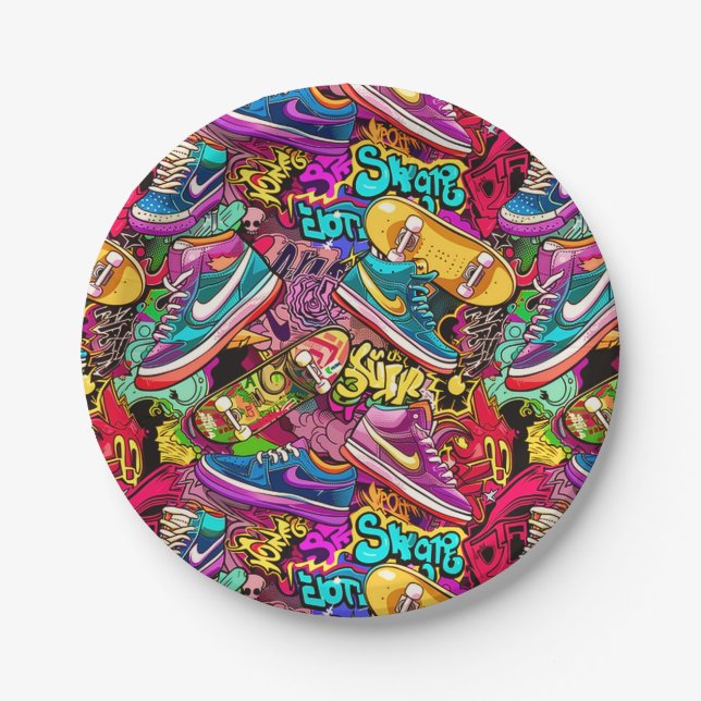 Cool tiled pattern comic graffiti teen  paper plates (Front)
