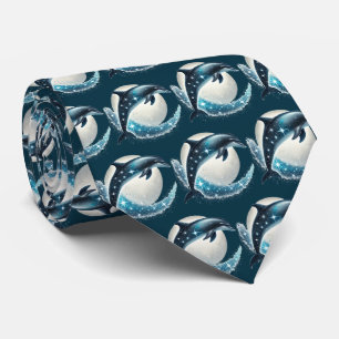 Cool tiled pattern dolphin neck tie