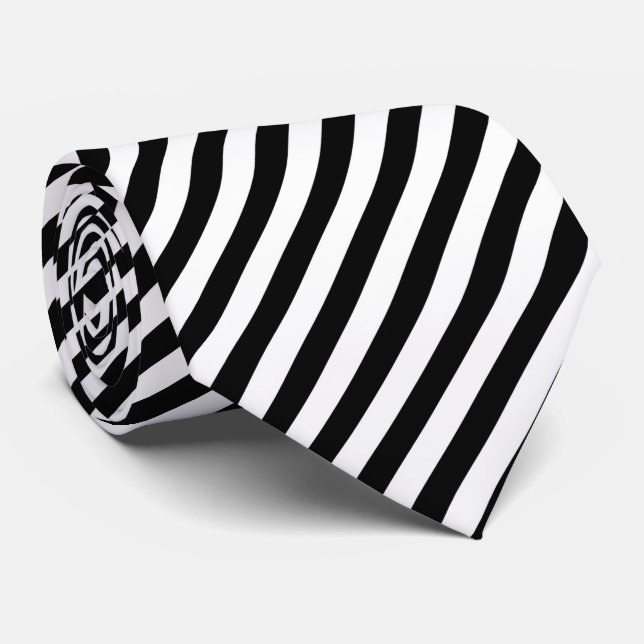 Cool tiled pattern stripped black white neck tie (Rolled)