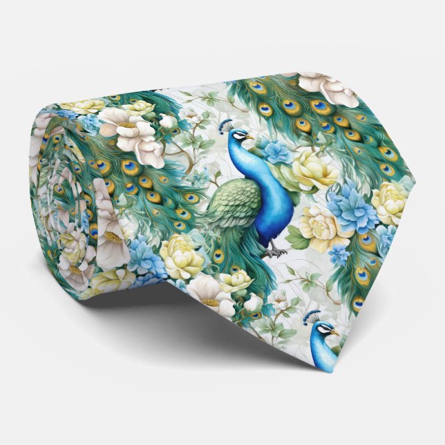 Cool tiled peacock pattern  neck tie (Rolled)