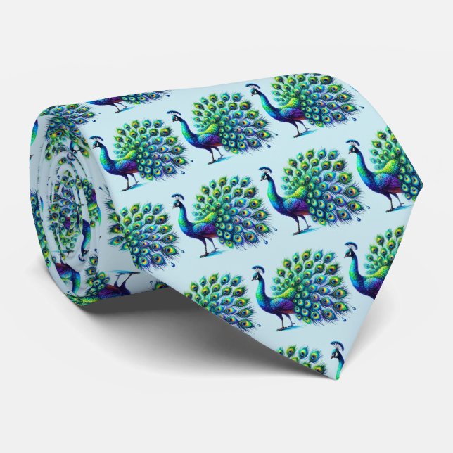 Cool tiled peacock pattern  neck tie (Rolled)