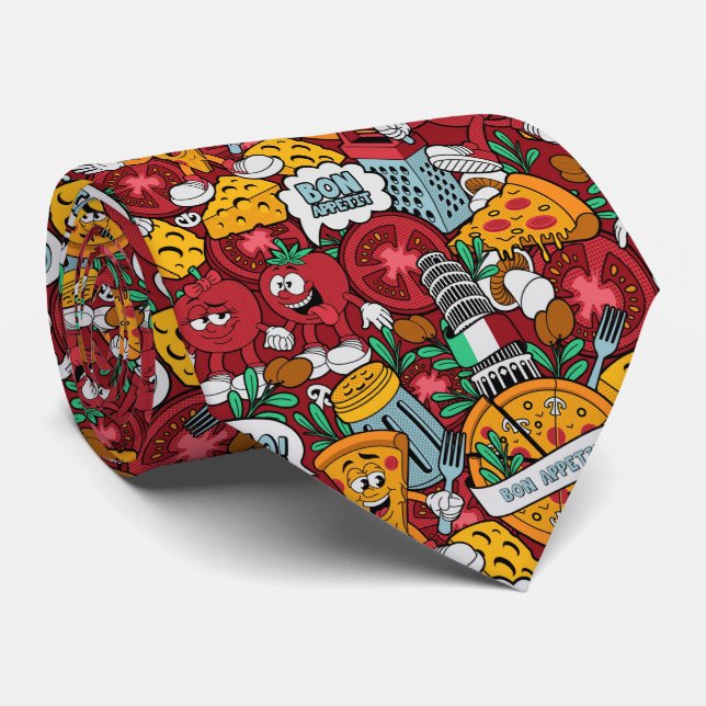 cool tiled pizza food pattern neck tie (Rolled)