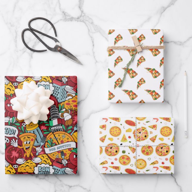 cool tiled pizza party pattern wrapping paper sheets (Front)