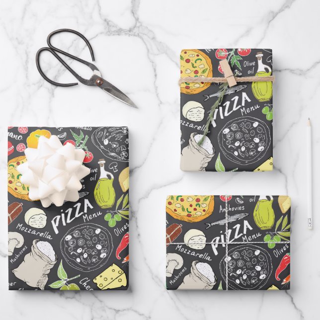 cool tiled pizza party  wrapping paper sheets (Front)