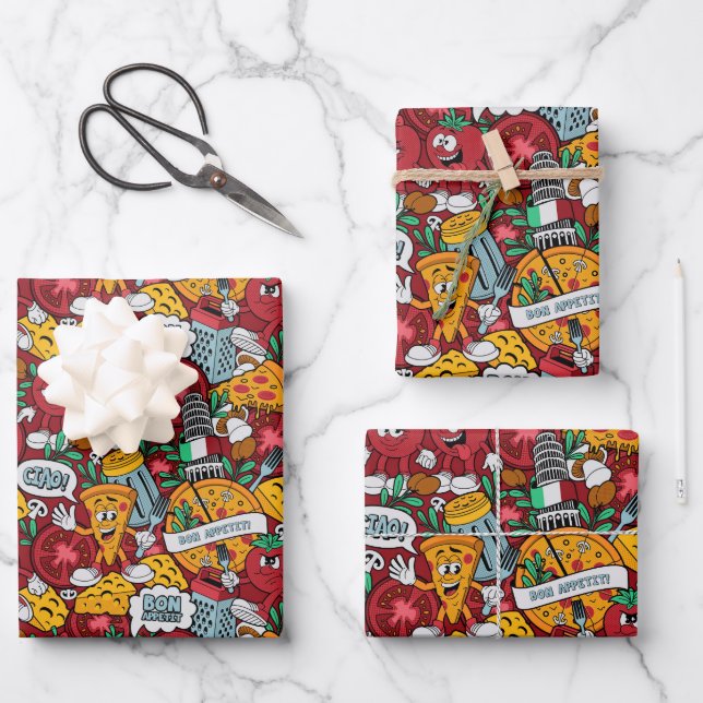 cool tiled pizza party  wrapping paper sheets (Front)