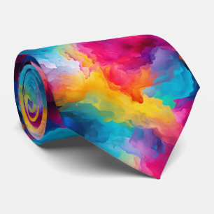 Cool tiled rainbow paint pattern neck tie