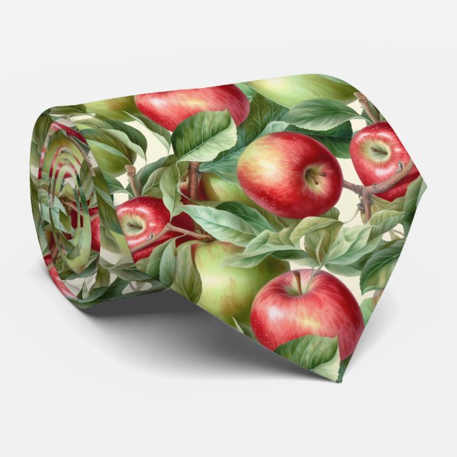 Cool tiled red green apple pattern neck tie (Rolled)