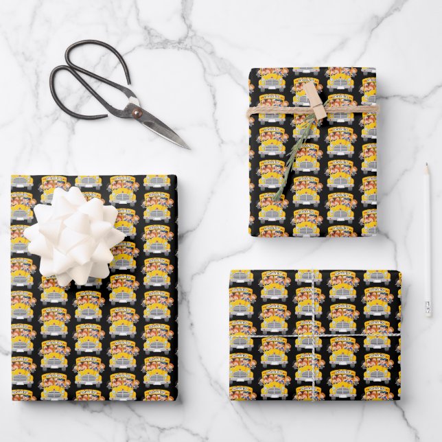 Cool tiled School bus pattern Wrapping Paper Sheets (Front)