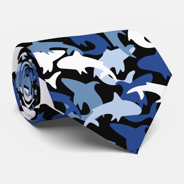 cool tiled shark beach pattern neck tie (Rolled)