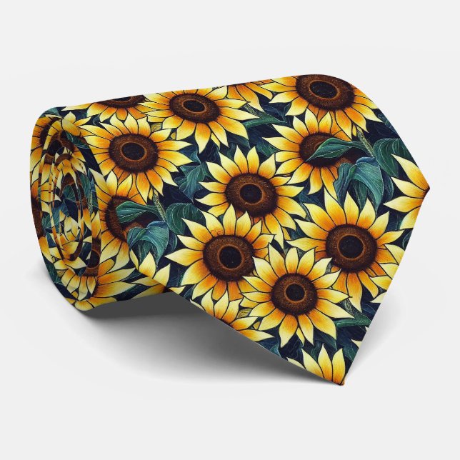 cool tiled sunflower pattern  neck tie (Rolled)