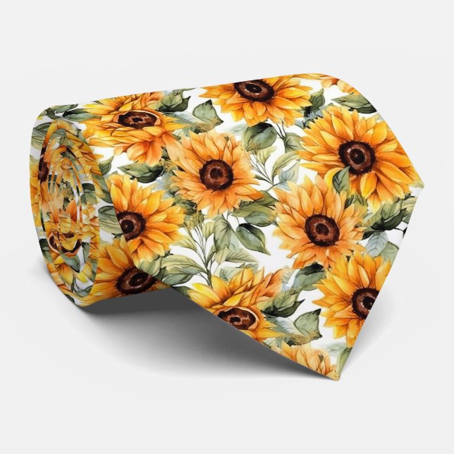 cool tiled sunflower pattern neck tie (Rolled)
