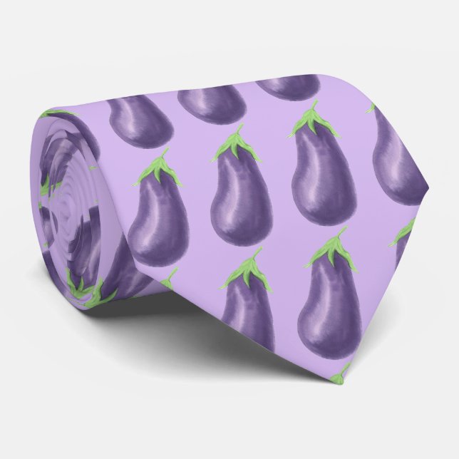 Cool tiled vegetable pattern eggplant  neck tie (Rolled)