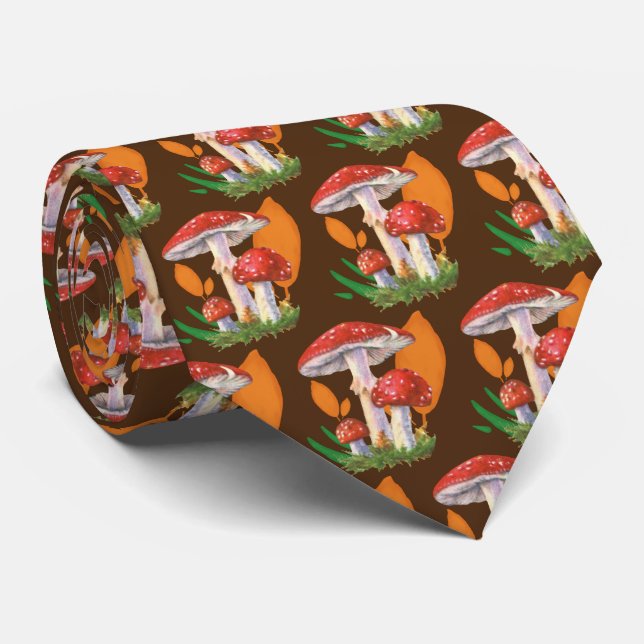 Cool tiled vegetable pattern mushroom neck tie (Rolled)
