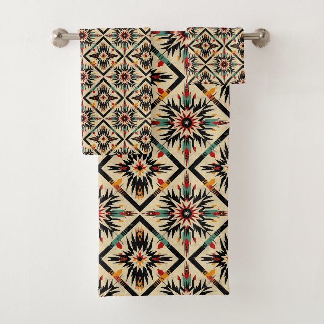 Cool tiled Western pattern Bath Towel Set (Insitu)