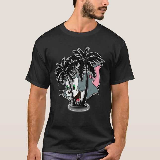 Cool Tom Cat Summer Palm Tree Graphic T-Shirt (Front)