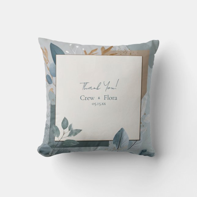 Cool Tone Eucalyptus Gold Leaf Geometric Abstract Throw Pillow (Front)