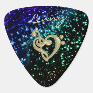 Cool Toned Glitter Gold Music Clef Heart Guitar Pick
