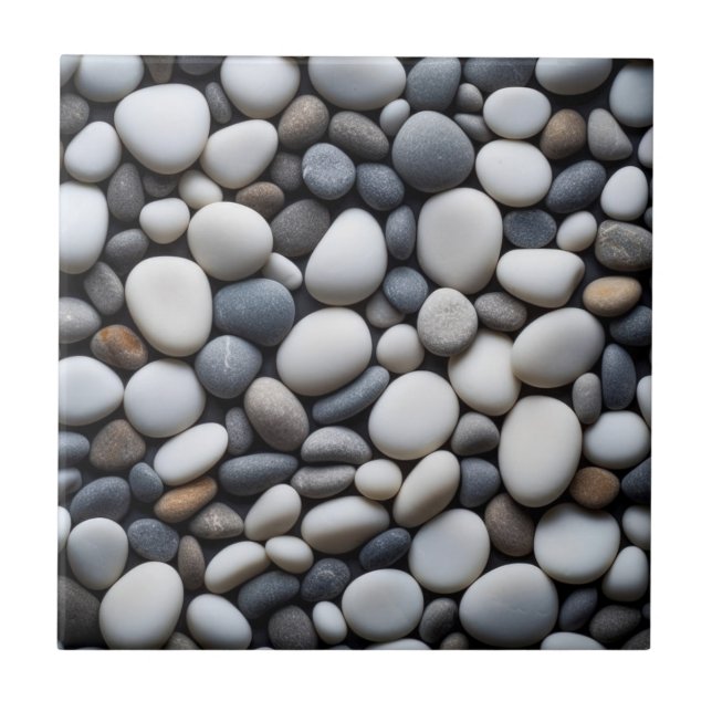 Cool Tones Smooth Beach Rocks Pebbles Ceramic Tile (Front)