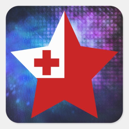 Cool Tonga Flag Star Square Sticker