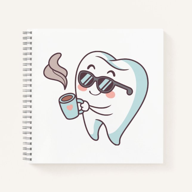 Cool Tooth Cartoon with Sunglasses & Coffee Notebo Notebook (Front)