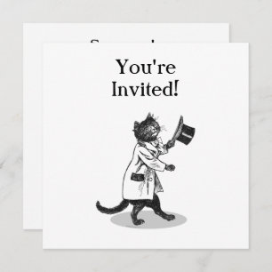 Cool Top Hat Cat Custom Invitation Template