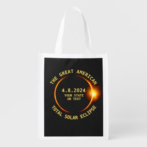 Cool Total Solar Eclipse 482024 USA Custom Text Reusable Grocery Bag