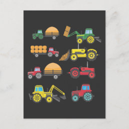 Cool Tractor Drawing Farm Lover Agriculture Kid Postcard