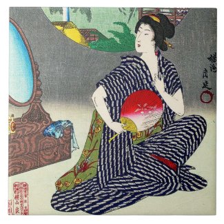 Cool traditional japanese woodprint geisha art ceramic tile