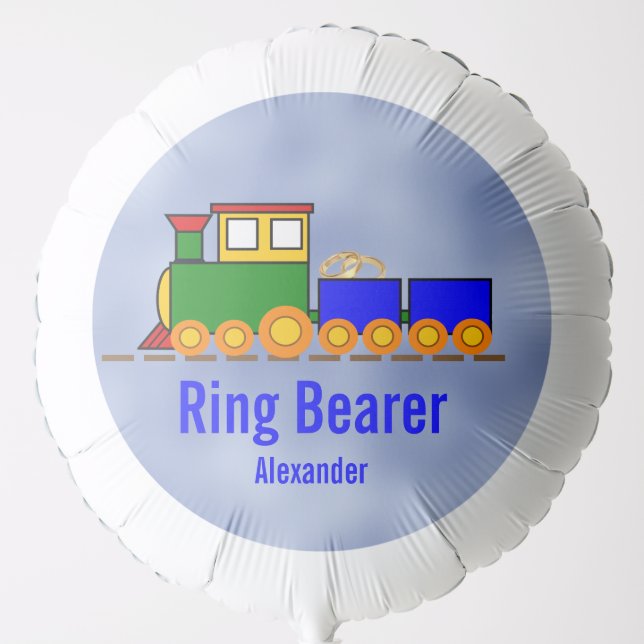 Cool Train Carrying Wedding Rings Ring Bearer Name Balloon (Front)