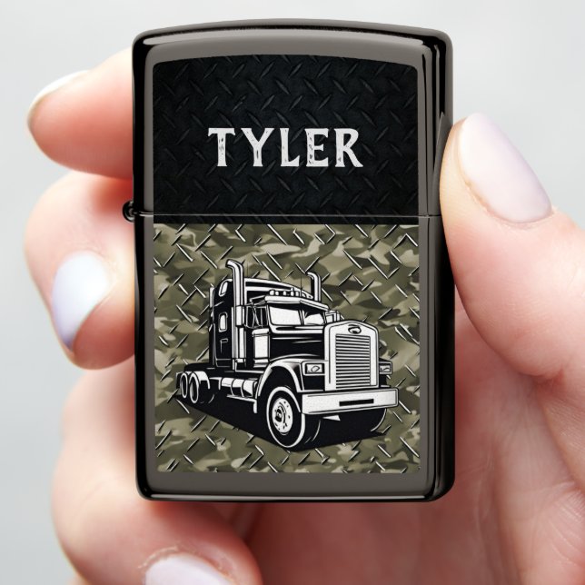 Cool Transport Truck Name Equipment Camo Zippo Lighter (In Hand)