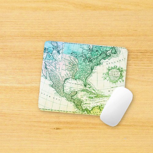 Cool Travelers Green Vintage Map of North America Mouse Pad