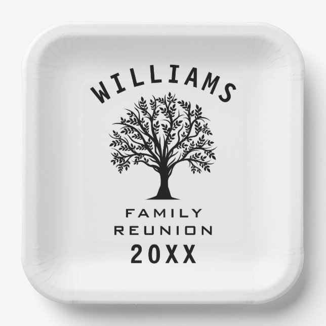 Cool Tree Family Reunion Summer Vacation Road Trip Paper Plates (Front)